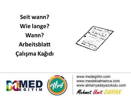 Seit Wann? - Wie lange? - Wann? Arbeitsblatt / Çalışma Kağıdı 1