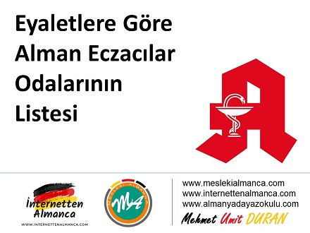 Eyaletlere Göre Alman Eczacılar Odalarının Listesi 1
